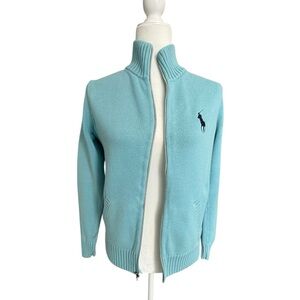 Polo Ralph Lauren Golf W’s Full Zip Sweater Small Aqua sky blue Jacket cotton